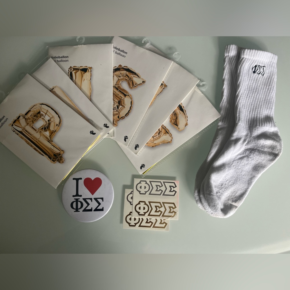 PHI SIGMA SIGMA bundle balloons, button, temp tattoos, socks